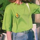 Short-sleeve Avocado Embroidered T-shirt Green - One Size