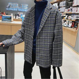 Notch-lapel Plaid Button Jacket