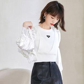 Mock Two Piece Puff-sleeve Plain Top