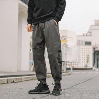 Lettering Panel Cropped Gathered Cuff Pants