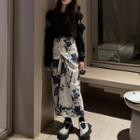 Cold-shoulder Pullover / Tie-dyed Midi A-line Skirt