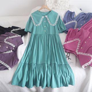 Frilled Peter Pan Collar Ruffle Midi Dress