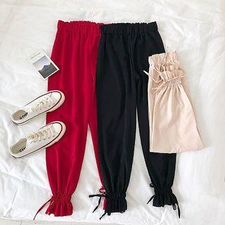Plain High-waist Lace-up Chiffon Harem Pants