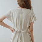 Beribboned Linen Blend Midi Skirt