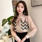 Lace Panel Tie-neck Long-sleeve Blouse
