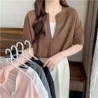 Mock Two-piece Short-sleeve Notch Neck Top
