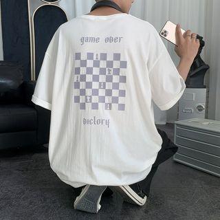 Short-sleeve Chess Board Print T-shirt