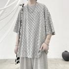 Short-sleeve Checker Embroidered T-shirt
