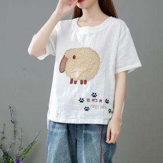 Short-sleeve Animal Applique T-shirt