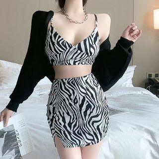 Set: Zebra Print Bralette + Mini Pencil Skirt