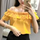 Ruffled Off-shoulder Short-sleeve Chiffon Top