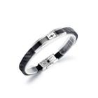 Simple Personality Silver Black 316l Stainless Steel Cross Geometric Leather Bangle Black - One Size