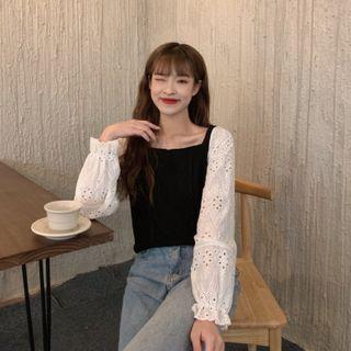 Eyelet Knit Panel Blouse