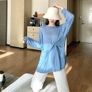 Plain Long-sleeve Light Knit Top / Plain Cropped Pants