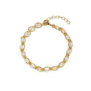 Elegant And Fashion Plated Gold Geometric Circle Freshwater Pearl Bracelet Golden - One Size