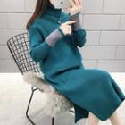 Two-tone Midi Rib-knit Sweater Dress
