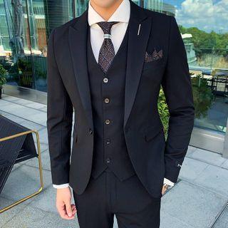 Set: Plain Button-up Blazer + Vest + Dress Pants
