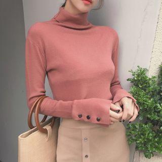 Turtleneck Button-up Cuff Sweater