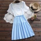 Short-sleeve Mock Two-piece Lettering A-line Dress