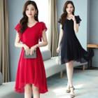 Asymmetrical Hem Short-sleeve A-line Dress