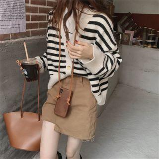 V-neck Striped Cardigan Stripe Cardigan - One Size
