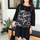 Set: Crew-neck 3/4-sleeve T-shirt Dress + Lettering Camisole Top