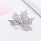 Rhinestone Maple Leaf Brooch Platinum - One Size