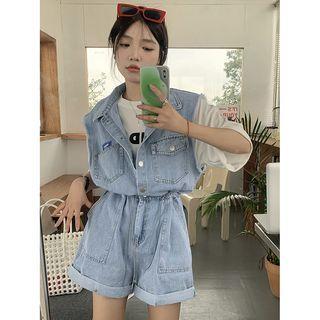 Sleeveless Denim Wide Leg Romper