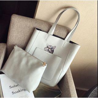 Cat Print Faux Leather Tote Bag
