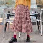 Checked Midi A-line Skirt Gingham - Red & Coffee - One Size