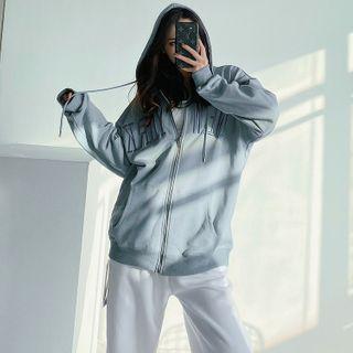 Embroidered Loose-fit Hooded Jacket Blue - One Size
