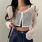 Long Sleeve Perforated Crop Top