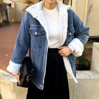 Sherpa-fleece Denim Jacket Blue - One Size
