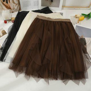 Elastic High-waist Mesh Mini Skirt