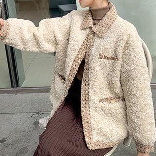 Faux Shearling Tweed Panel Jacket
