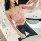 Square-neck Long-sleeve Cropped Top