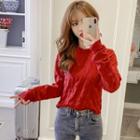 Long-sleeve Embossed Blouse
