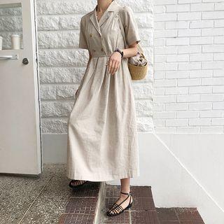 Short-sleeve Double Breasted A-line Midi Dress