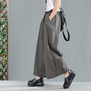 Pleated Wide Leg Pants Plaid - Black & White - One Size