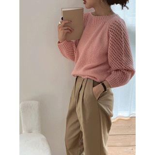 Perforated-sleeve Wool Blend Knit Top One Size
