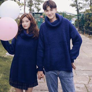 Couple Matching Mock Neck Plain Knit Top