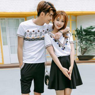 Couple Matching Short-sleeve Embellished T-shirt