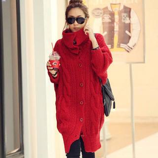 Wool-blend Dolman Sleeve Funnel Neck Long Cardigan