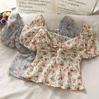 Wide-neck Twisted Floral Crop Top In 6 Colors