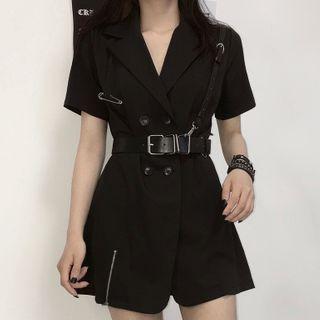 Set: Short-sleeve Double Breasted Mini Dress + Belt