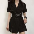 Set: Short-sleeve Double Breasted Mini Dress + Belt