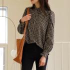 Frill-trim Gingham Napped Blouse