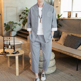Set: Color Block 3/4-sleeve Shirt + Cropped Pants