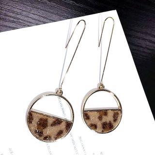 Leopard Print Panel Drop Hook Earring Gold - One Size