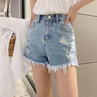 Distressed Frayed-hem Denim Shorts